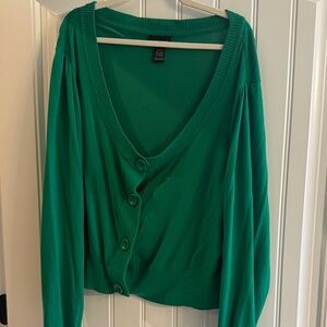 Lane Bryant Green V-Neck Button Front Cardigan